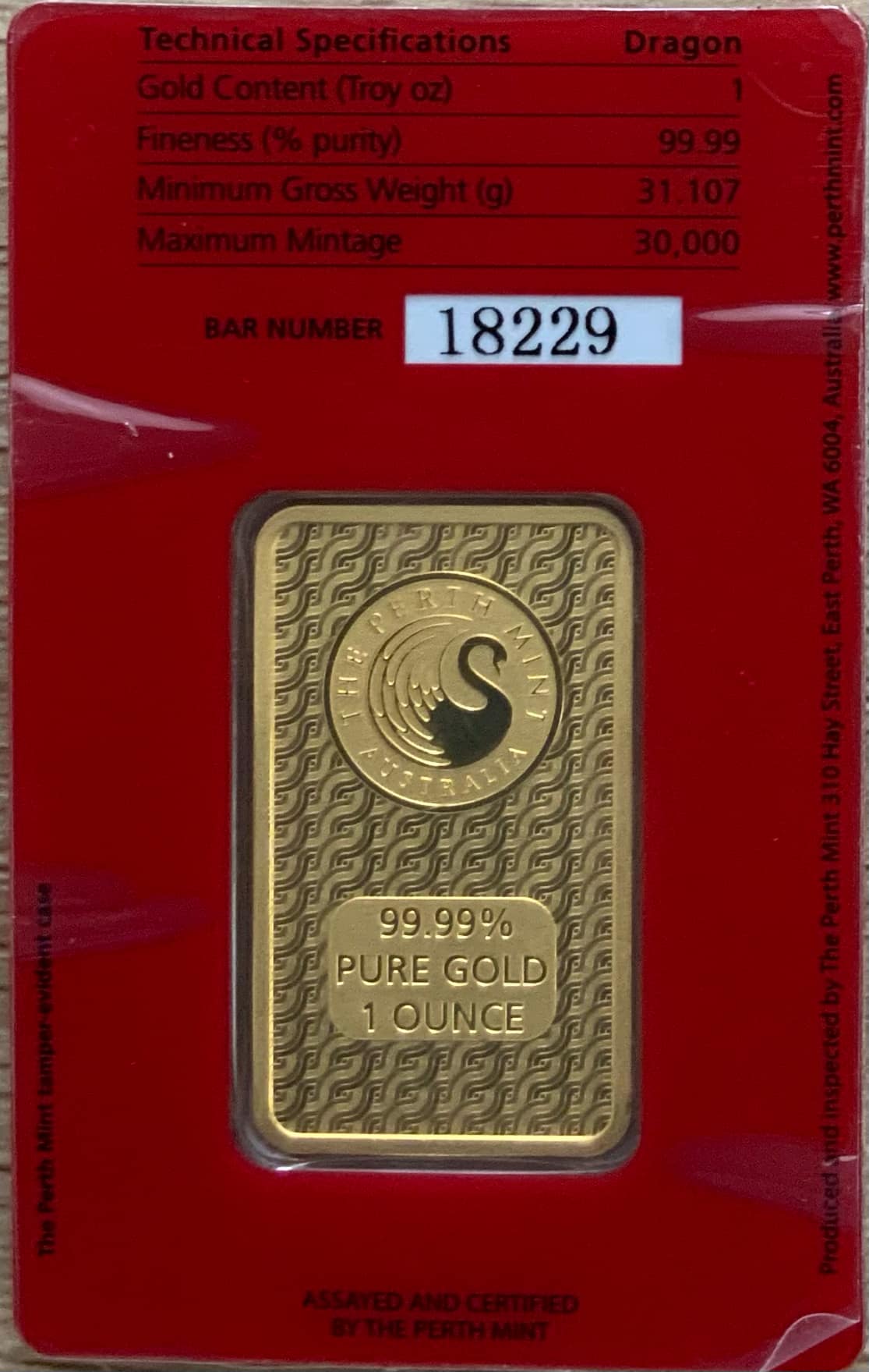 The Perth Mint 1oz Gold Lunar Dragon Minted Bar (Pure Gold 99.99%) - Image 8